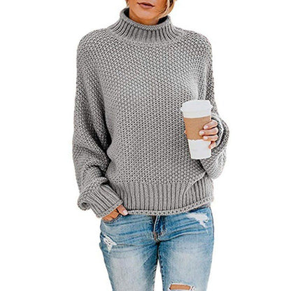 Damen Grobstrickpullover Hoher Kragen Weiter Schnitt