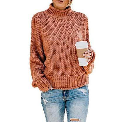 Damen Grobstrickpullover Hoher Kragen Weiter Schnitt