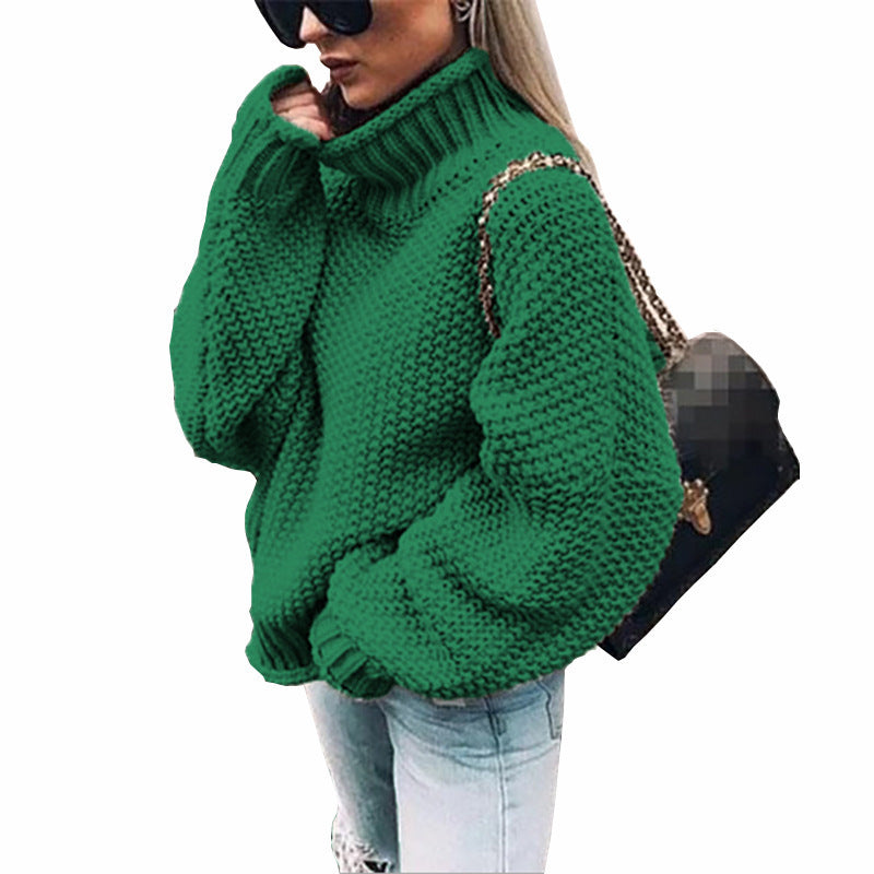Damen Grobstrickpullover Hoher Kragen Weiter Schnitt