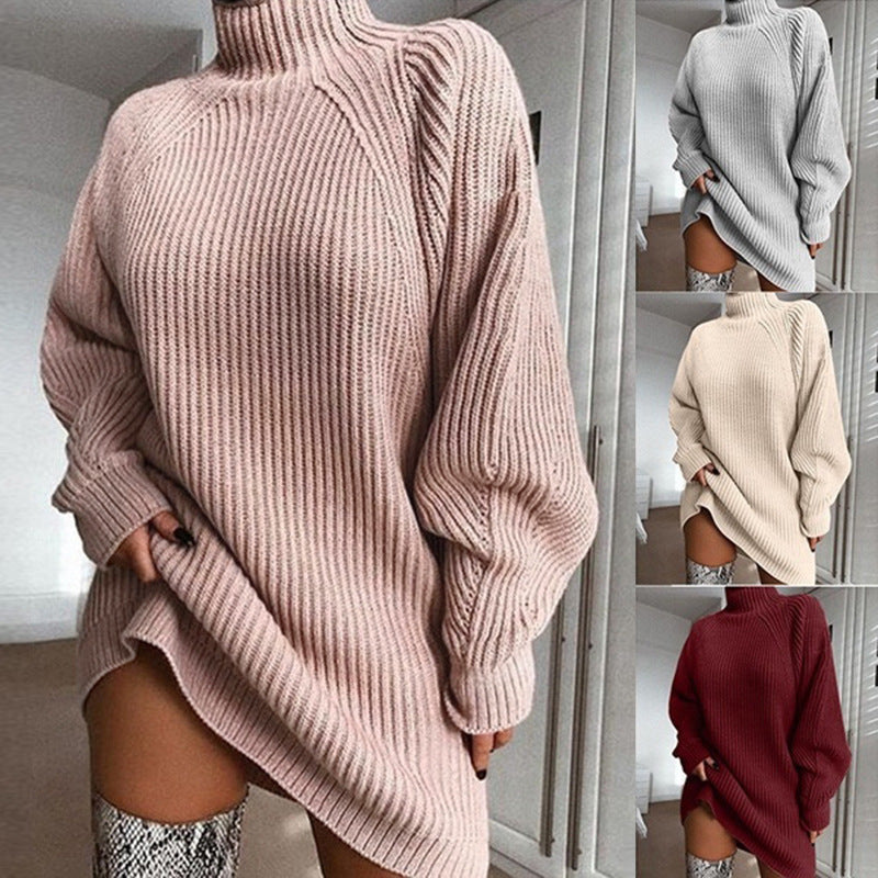 Damen Oversized Pullover Strukturiertes Strickmuster Hochkragen Beige - Norvielle