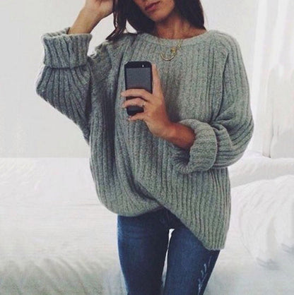 Damen Oversized Strickpullover Gerippt Weite Ärmel Norvielle