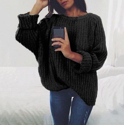 Damen Oversized Strickpullover Gerippt Weite Ärmel Norvielle