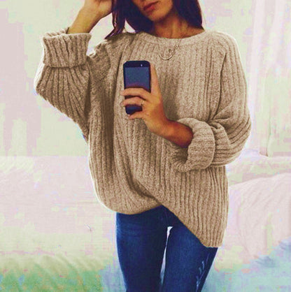 Damen Oversized Strickpullover Gerippt Weite Ärmel Norvielle