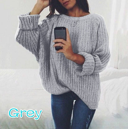 Damen Oversized Strickpullover Gerippt Weite Ärmel Norvielle