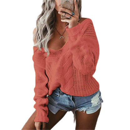 Damen Grobstrick Pullover Schulterfrei Zopfdesign Norvielle - Norvielle