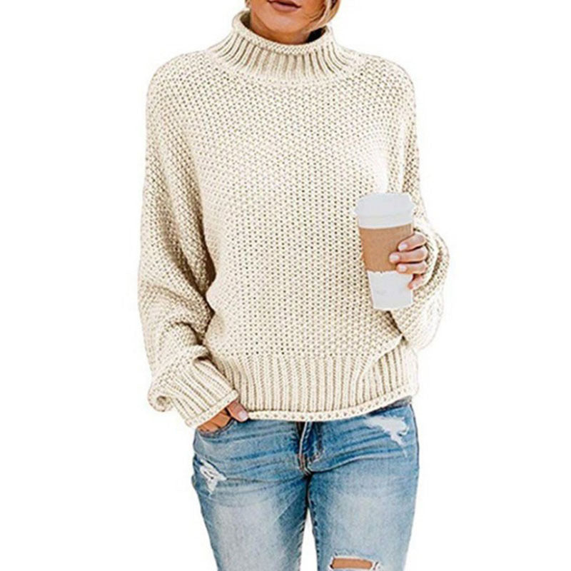 Damen Grobstrickpullover Hoher Kragen Weiter Schnitt