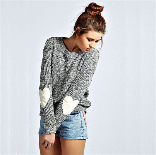 Damen Strickpullover Herzapplikation Lässig Norvielle - Norvielle