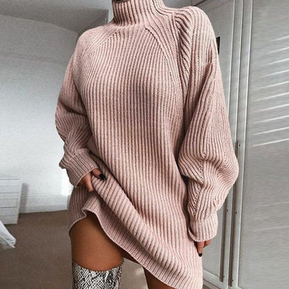 Damen Oversized Pullover Strukturiertes Strickmuster Hochkragen Beige