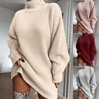 Damen Oversized Pullover Strukturiertes Strickmuster Hochkragen Beige