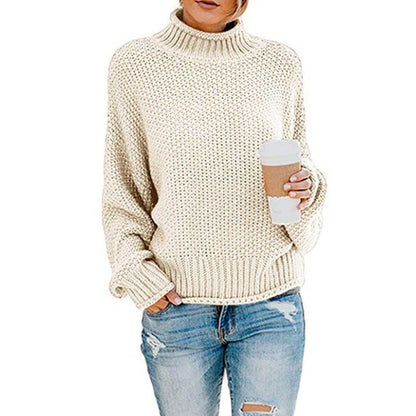 Damen Grobstrickpullover Hoher Kragen Weiter Schnitt