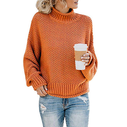 Damen Grobstrickpullover Hoher Kragen Weiter Schnitt