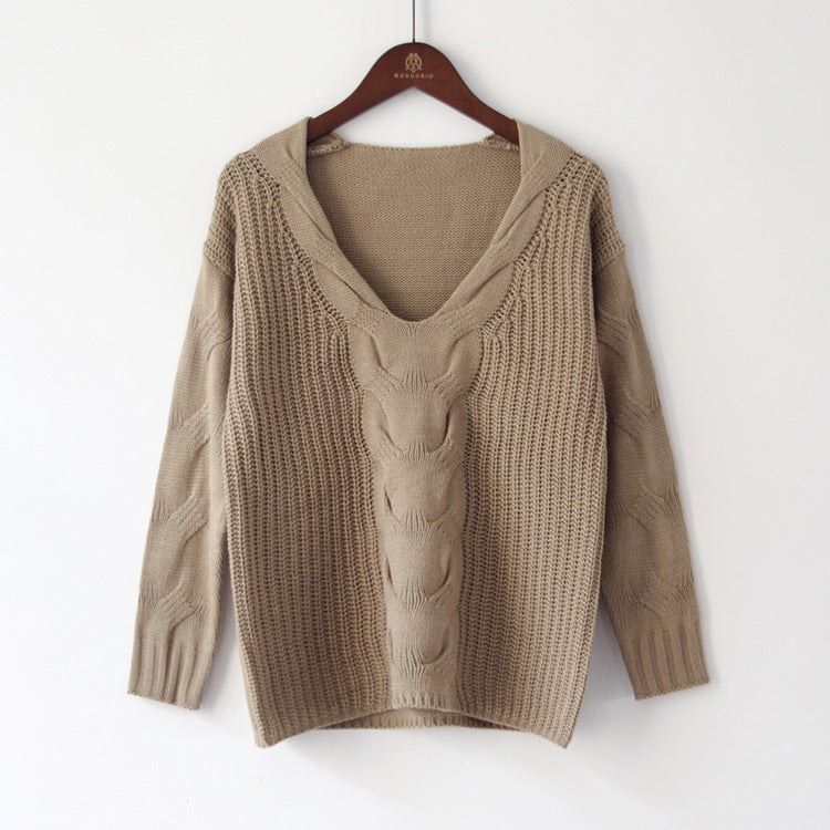 Damen Grobstrick Pullover Schulterfrei Zopfdesign Norvielle