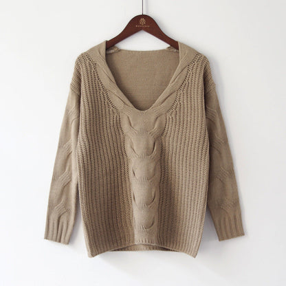 Damen Grobstrick Pullover Schulterfrei Zopfdesign Norvielle