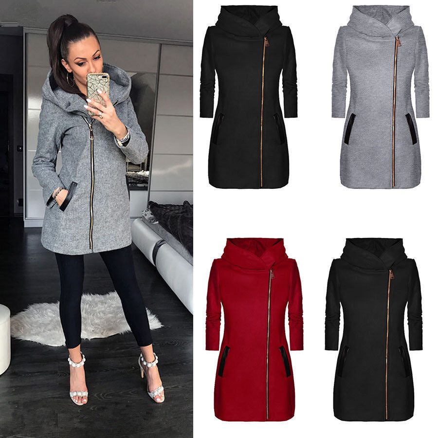 Damen Mantel Urbaner Stil Wasserfallkragen Schwarz Norvielle - Norvielle