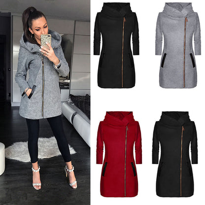 Damen Mantel Urbaner Stil Wasserfallkragen Schwarz Norvielle - Norvielle