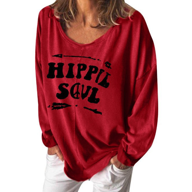 Damen Sweatshirt Hippie-Print Weit Schnitt Norvielle