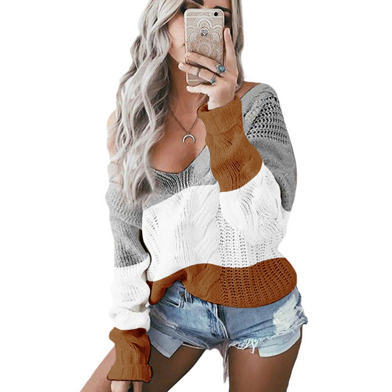 Damen Strickpullover Farbblock-Design Norvielle