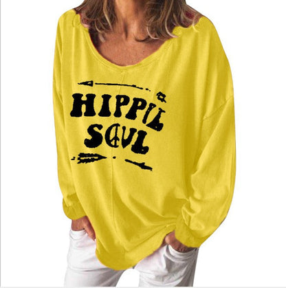 Damen Sweatshirt Hippie-Print Weit Schnitt Norvielle