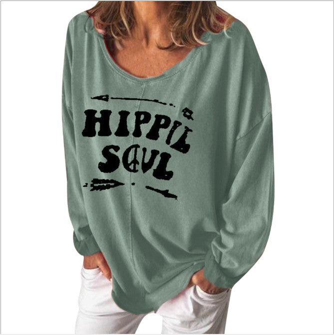 Damen Sweatshirt Hippie-Print Weit Schnitt Norvielle