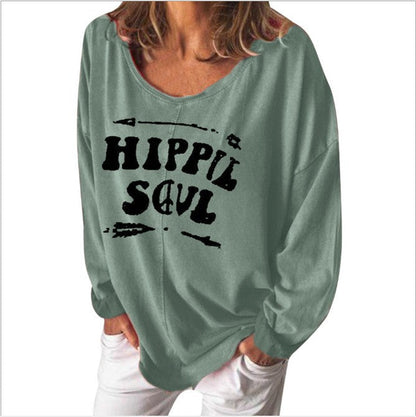 Damen Sweatshirt Hippie-Print Weit Schnitt Norvielle