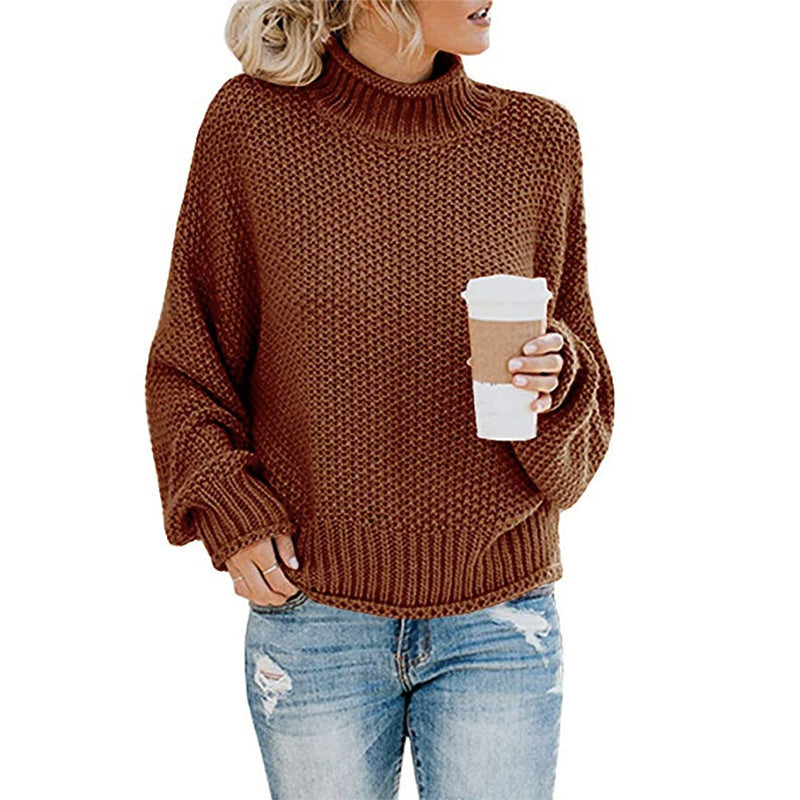 Damen Grobstrickpullover Hoher Kragen Weiter Schnitt