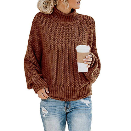 Damen Grobstrickpullover Hoher Kragen Weiter Schnitt