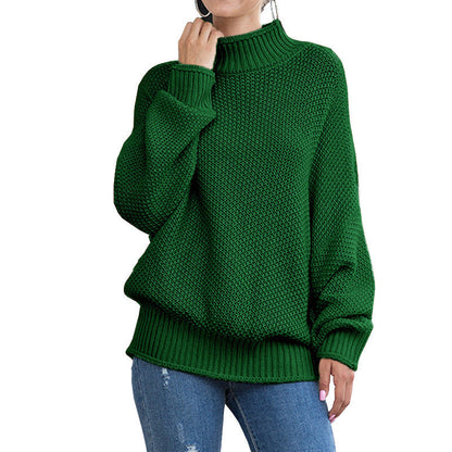 Damen Grobstrickpullover Hoher Kragen Weite Ärmel