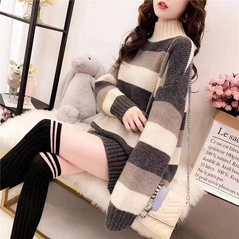 Damen Grobstrickpullover Norvielle Hoher Kragen Beige
