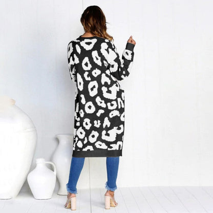 Damen Cardigan Grobstrick Animal-Print mit Taschen