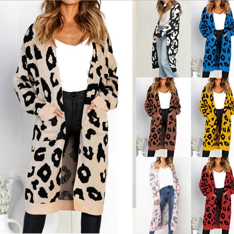 Damen Cardigan Grobstrick Animal-Print mit Taschen - Norvielle