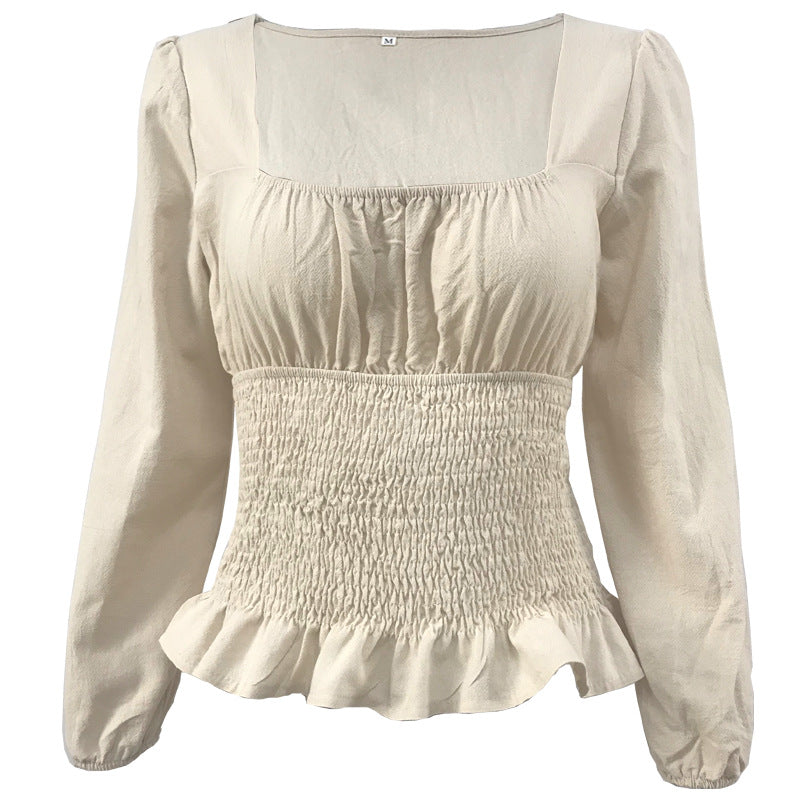 Damen Bluse Elastisch Rüschensaum Lange Ärmel Norvielle