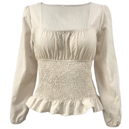 Damen Bluse Elastisch Rüschensaum Lange Ärmel Norvielle