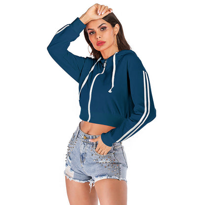 Damen Cropped Kapuzenpullover Hochwertiger Stoff Streifen