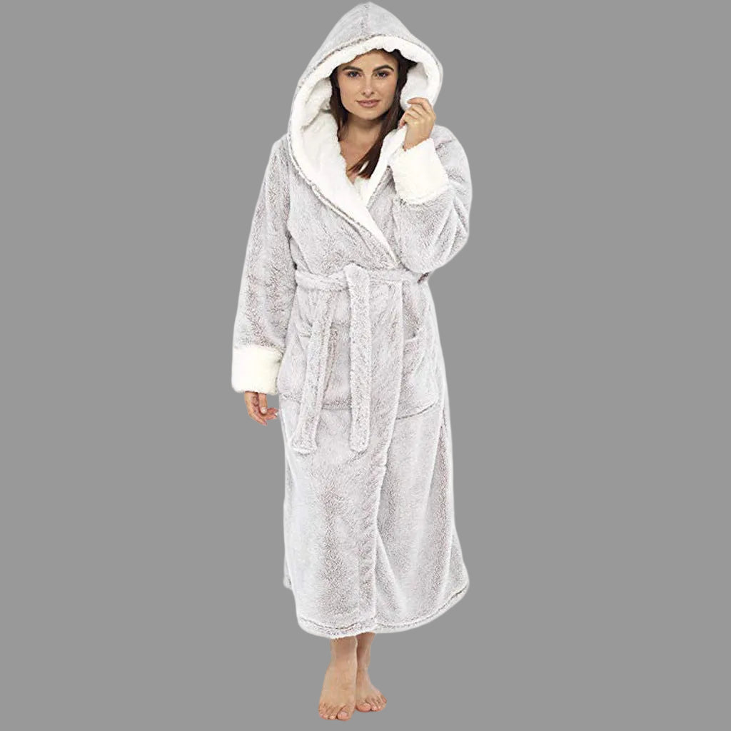 Damen Bademantel Weiche Kapuze und Praktische Details - Norvielle