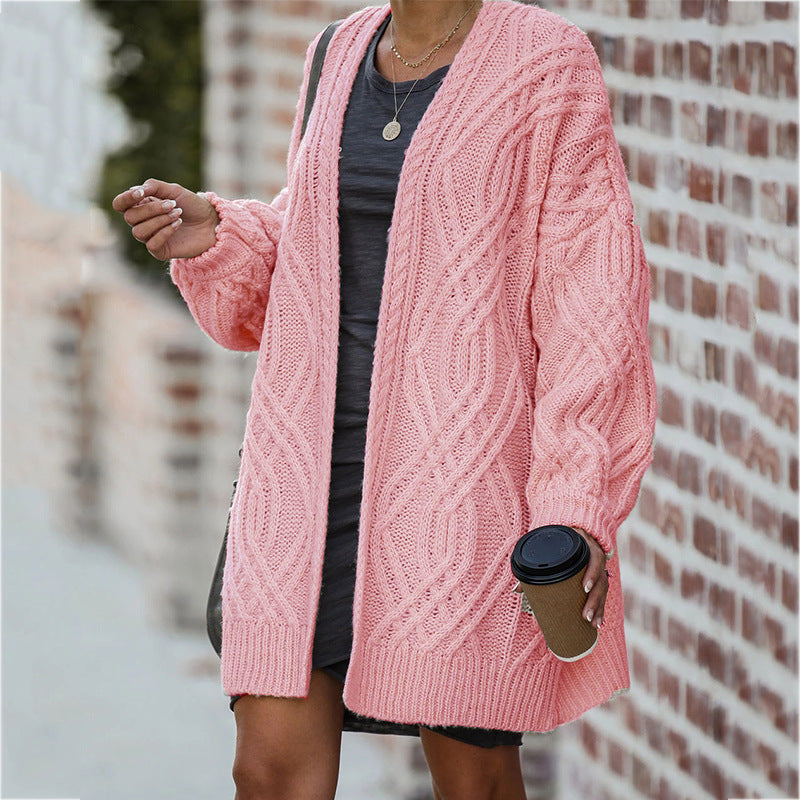 Damen Strickcardigan Zopfmuster Lockerer Schnitt