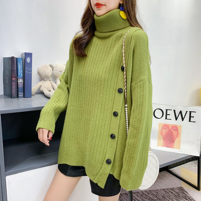 Damen Rollkragenpullover Knopfleiste Norvielle