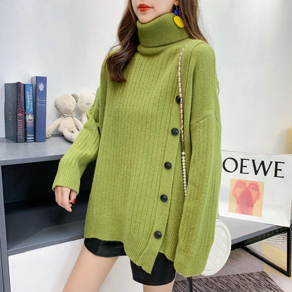 Damen Rollkragenpullover Knopfleiste Norvielle