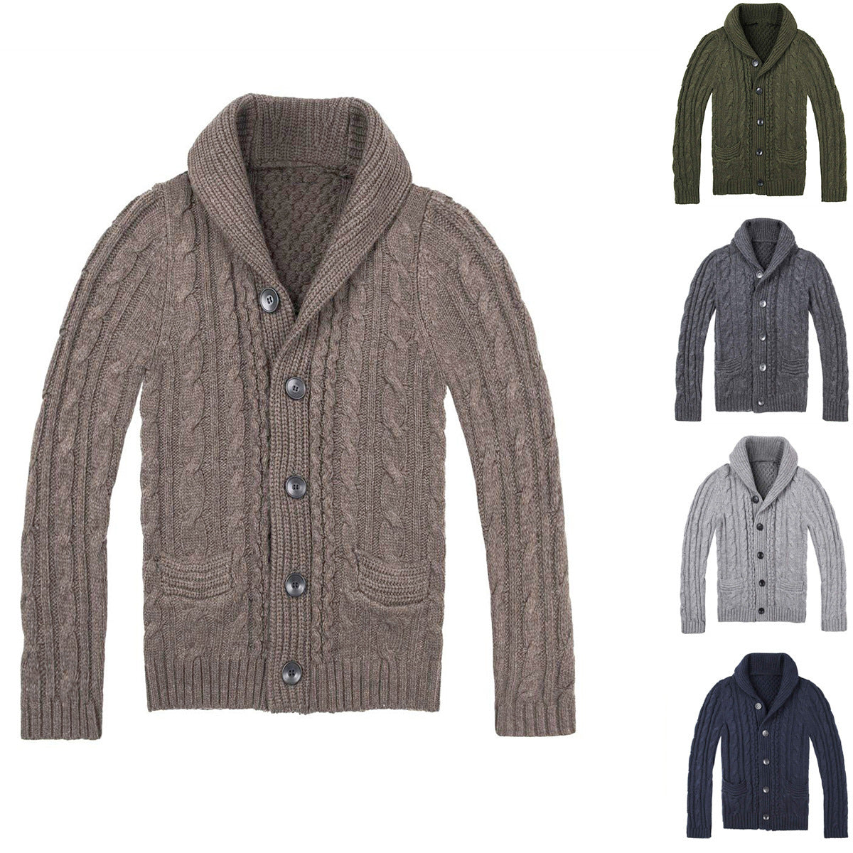 Herren Strickjacke Zopfmuster Praktische Taschen Stilvoll Beige