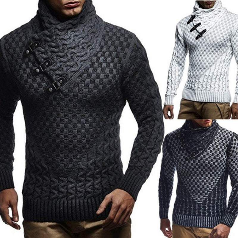 Herren Strickpullover Zopfmuster Hochgeschlossenem Kragen