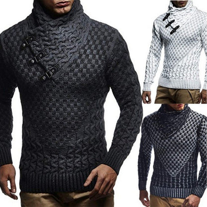 Herren Strickpullover Zopfmuster Hochgeschlossenem Kragen