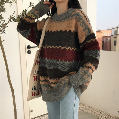 Damen Strickpullover Retro-Muster Norvielle