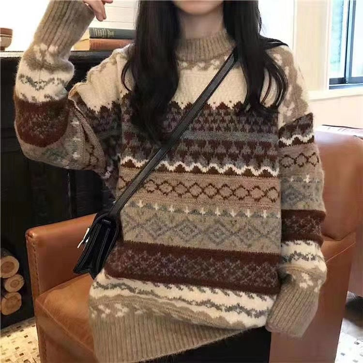 Damen Strickpullover Retro-Muster Norvielle