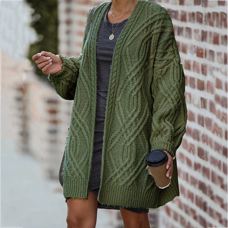 Damen Strickcardigan Zopfmuster Lockerer Schnitt