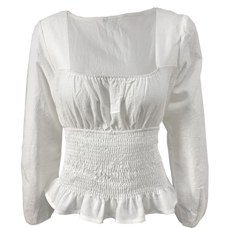 Damen Bluse Elastisch Rüschensaum Lange Ärmel Norvielle