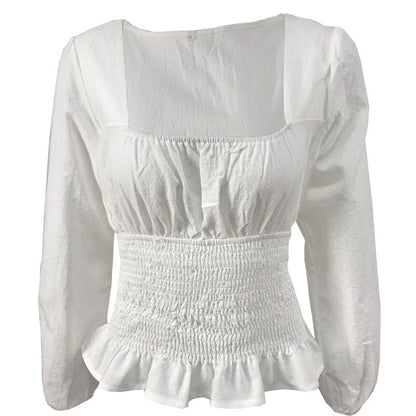 Damen Bluse Elastisch Rüschensaum Lange Ärmel Norvielle