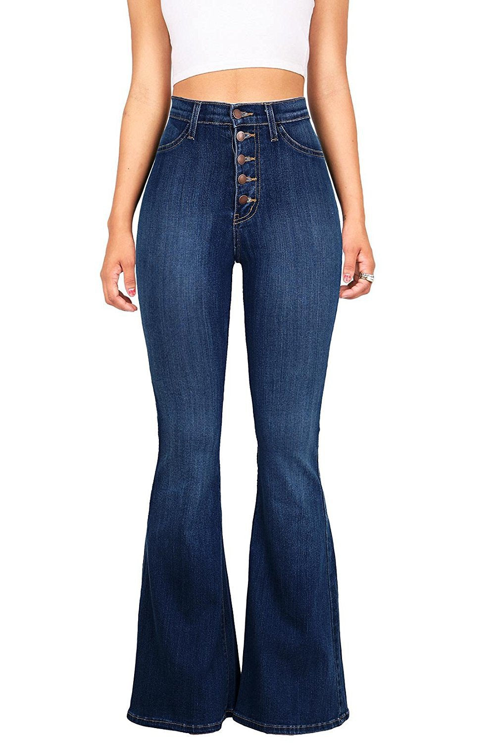 Damen Highwaist Flared Jeans Knöpfe Blau - Norvielle