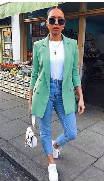 Eleganter Damen Langblazer Doppelknopf Klassiker