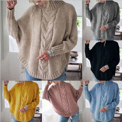 Damen Oversize Strickpullover Rollkragen Zopfmuster - Norvielle