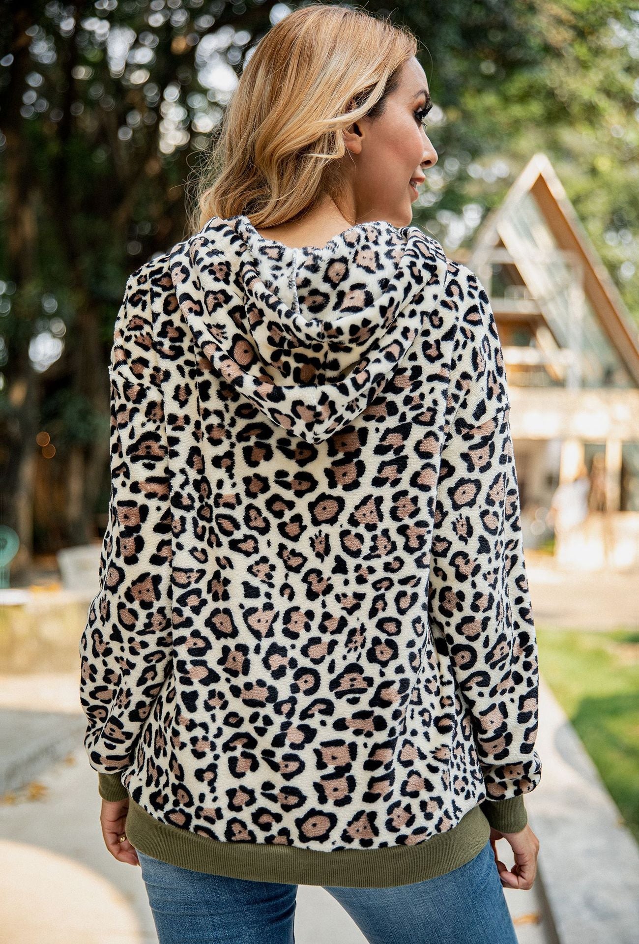 Damen Kapuzenpullover Leopardenmuster
