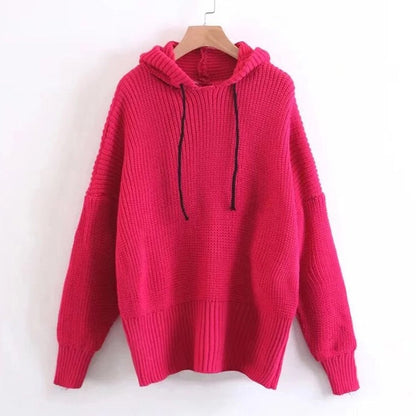 Damen Oversized Strickpullover mit Kapuze
